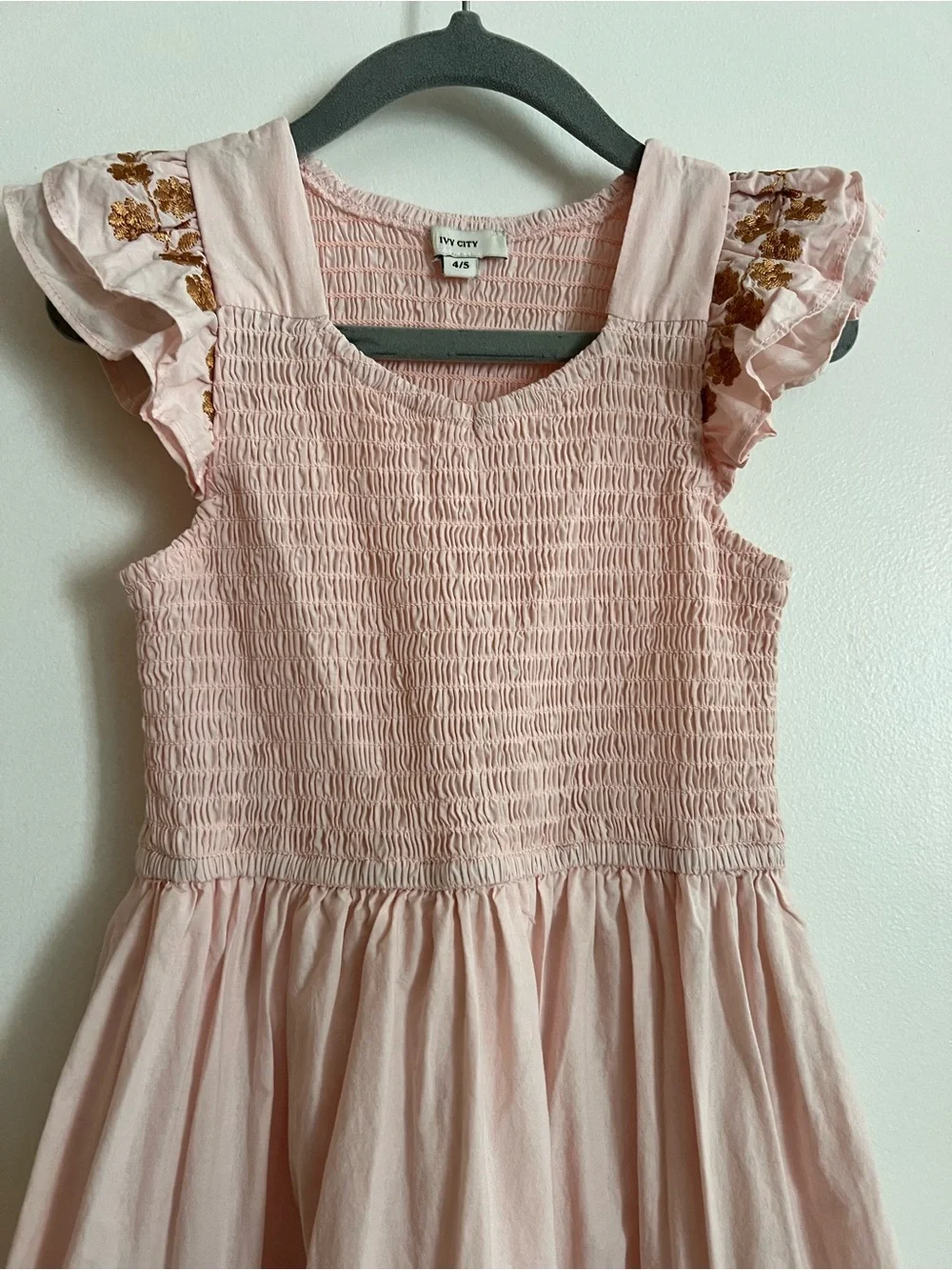 Smocked Blush Pink Floral Embroidered Girls' Party Dress